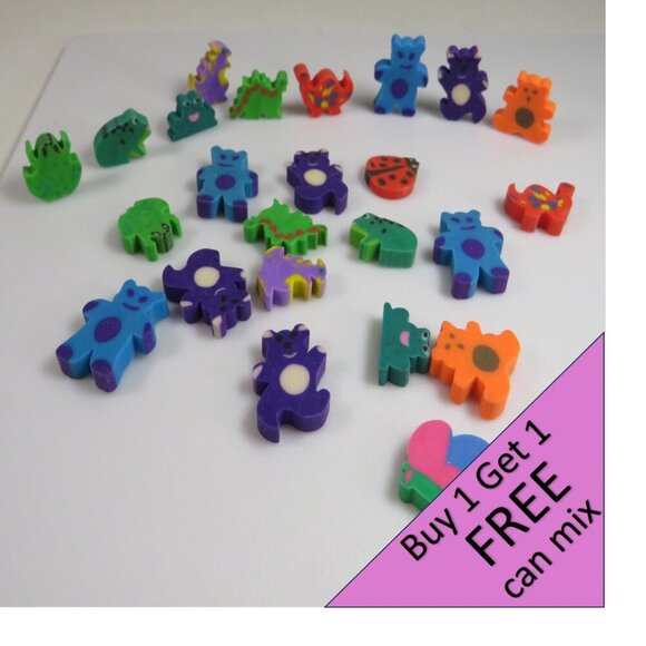 Easter Egg Filler: Small Erasers (24 items) Bears, Frogs & Dinosaurs etc. - Picture 1 of 4